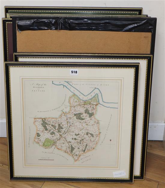 Seven late 18th/early 19th century coloured engraved maps of Hundreds from Hasteds History of Kent,